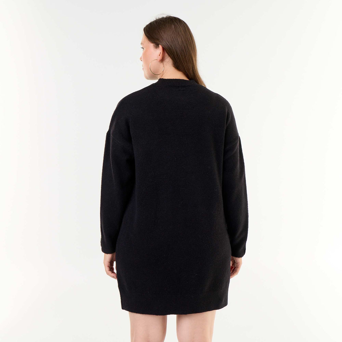 Sweater Dress with Buttoned Sleeves BLACK