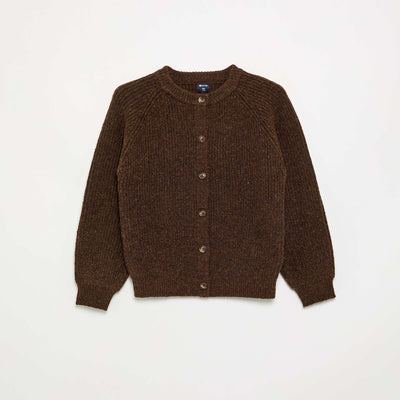 Plain Long-Sleeved Cardigan BROWN