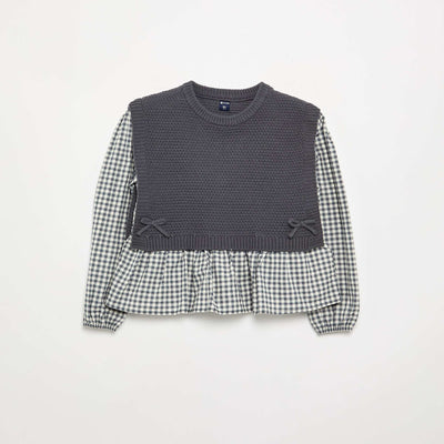 2-in-1 Sweater with Blouse Effect GREY