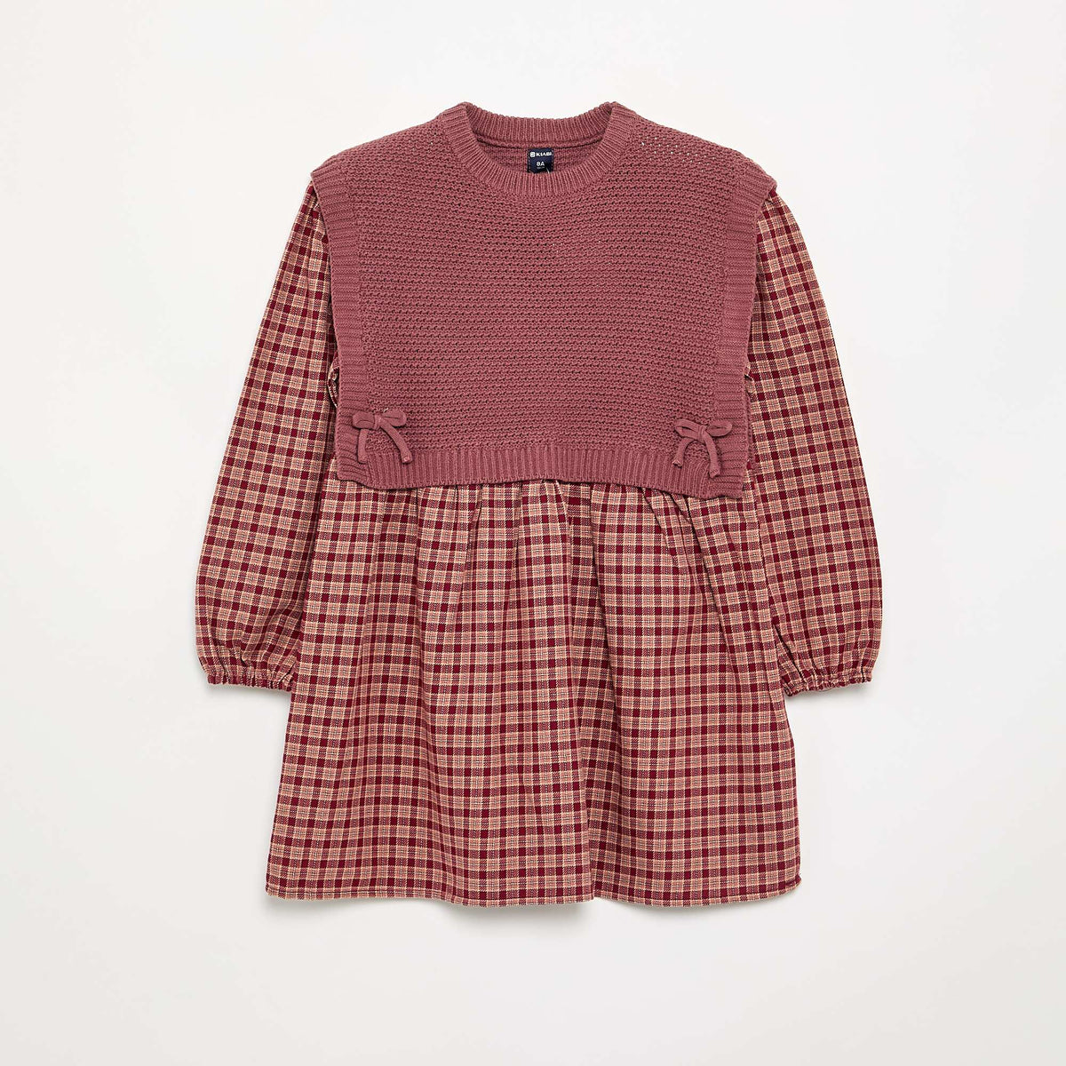 2-in-1 Dress with Knit Top and Flannel Bottom RED