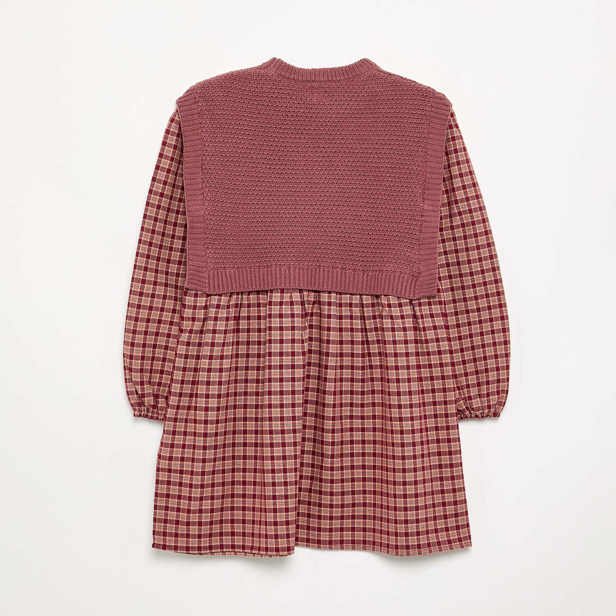 2-in-1 Dress with Knit Top and Flannel Bottom RED