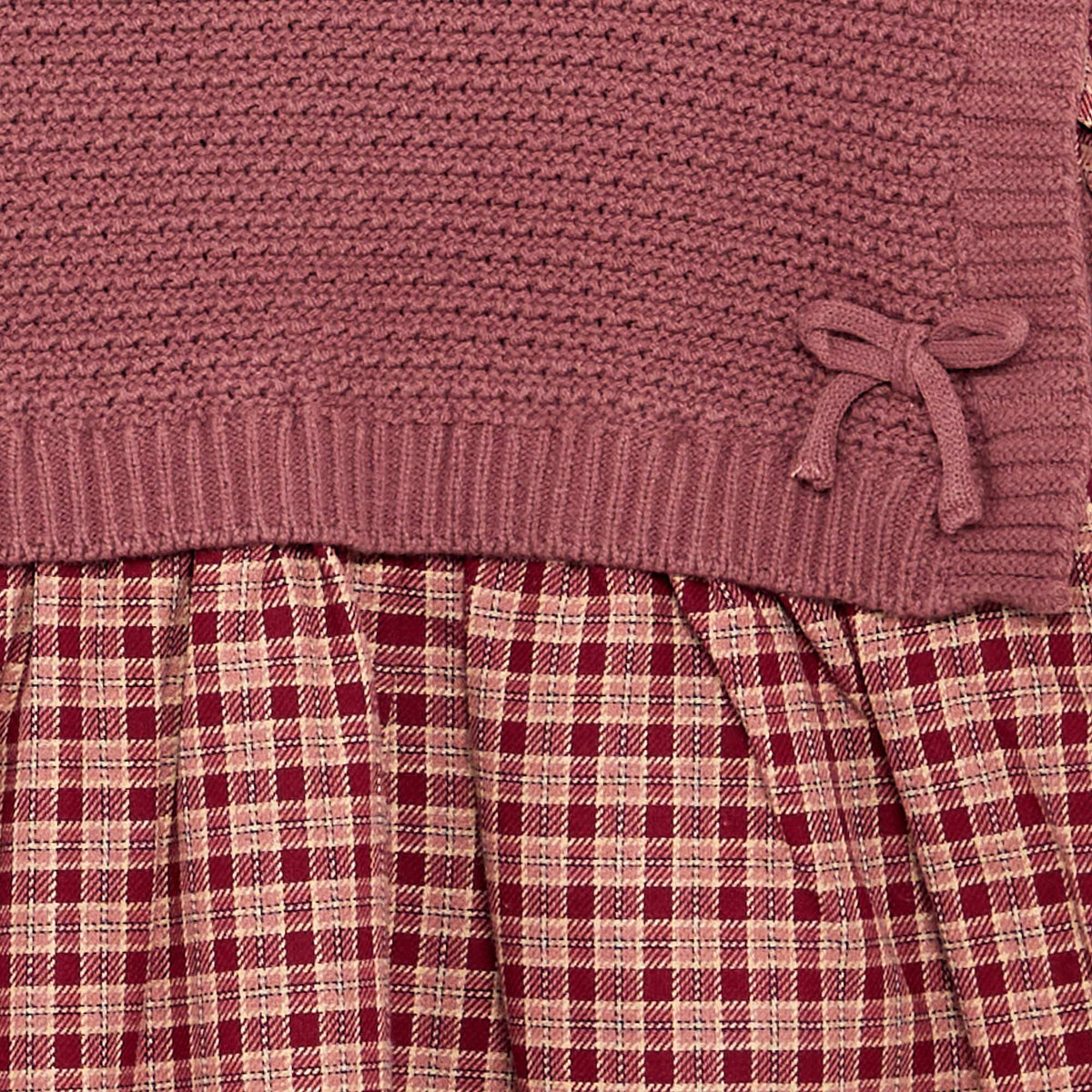 2-in-1 Dress with Knit Top and Flannel Bottom RED