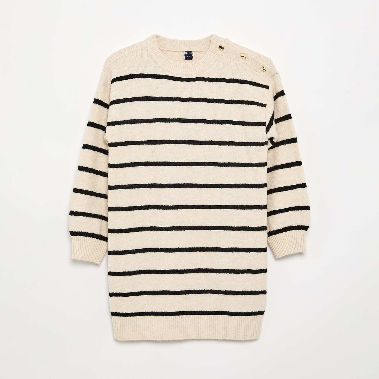 Long-sleeved button-neck sweater dress BEIGE