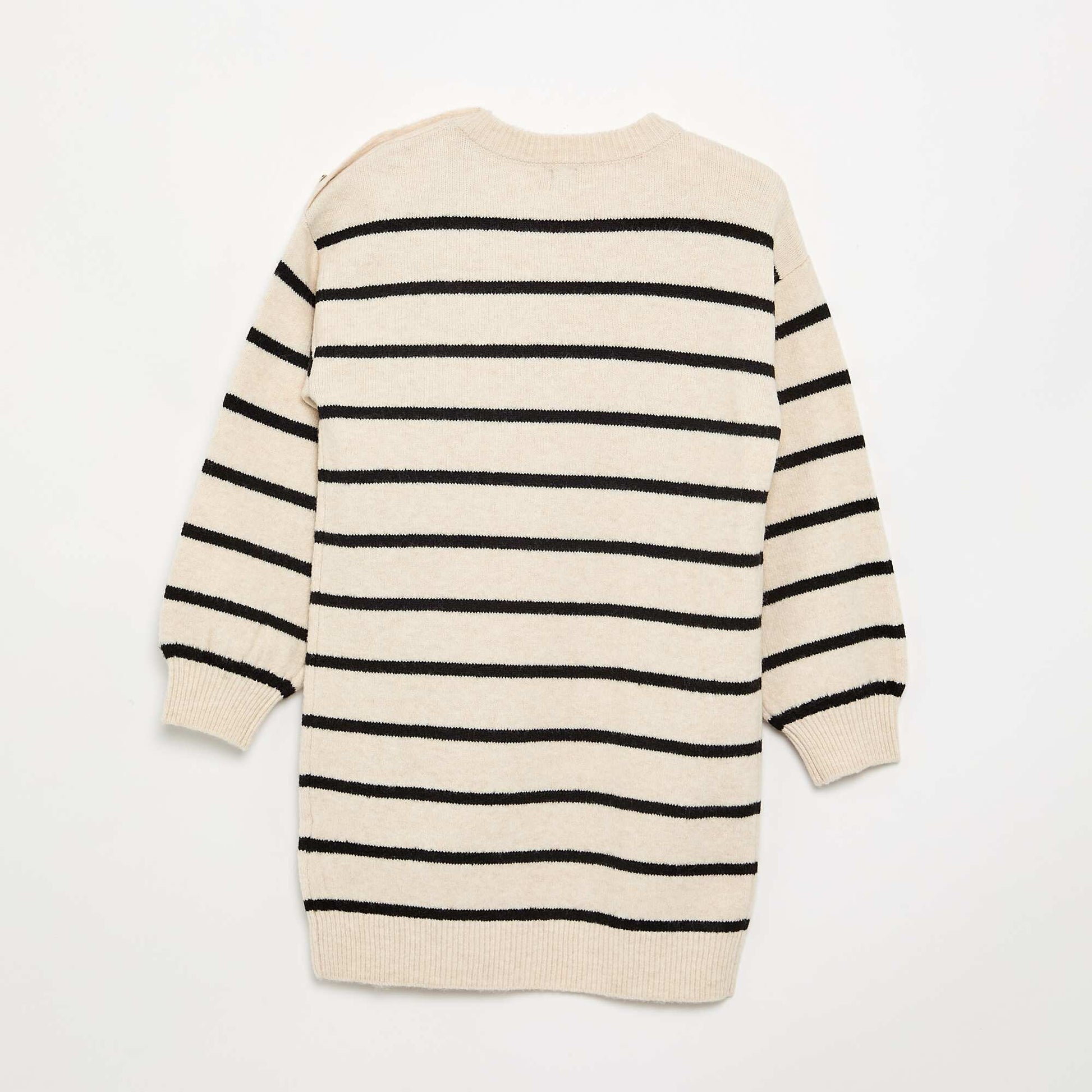 Long-sleeved button-neck sweater dress BEIGE