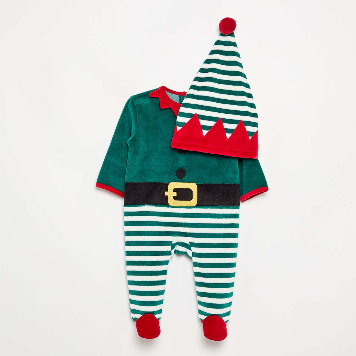 Velvet 'Christmas' 2-Piece Set: Sleepsuit & Hat GREEN