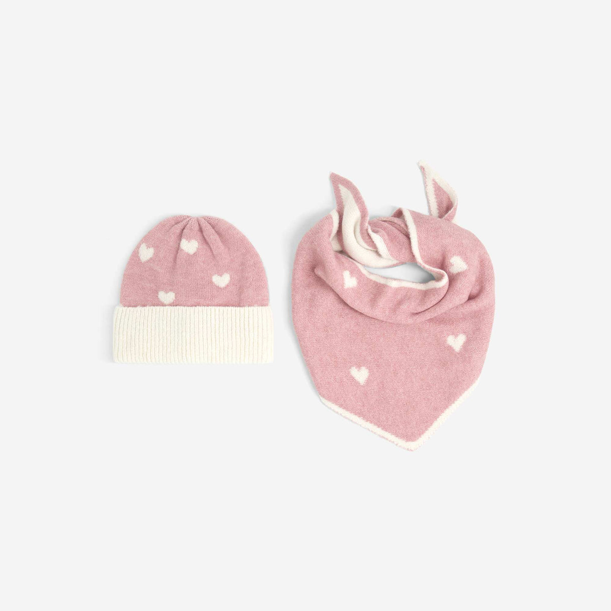 Beanie + triangle scarf set PINK