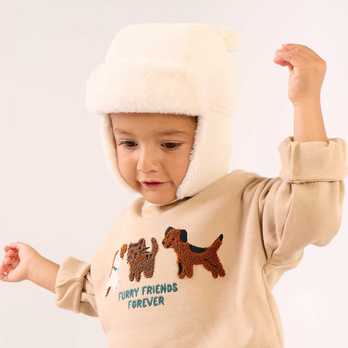 Lined Trapper Hat with Playful Ears BEIGE