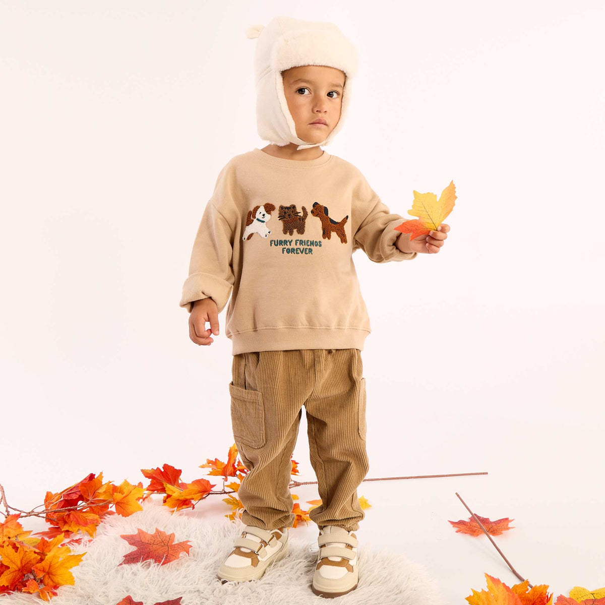 Lined Trapper Hat with Playful Ears BEIGE