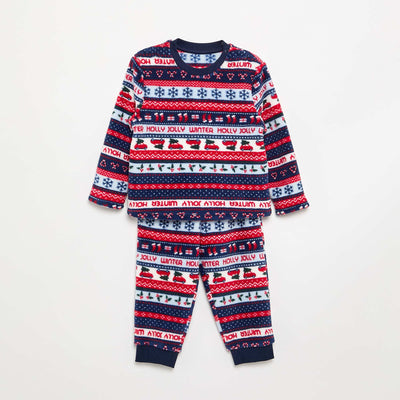 2-Piece Fleece Jacquard Pyjamas - Sweatshirt & Bottoms BLUE