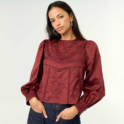 Long-sleeved blouse with embroidery RED