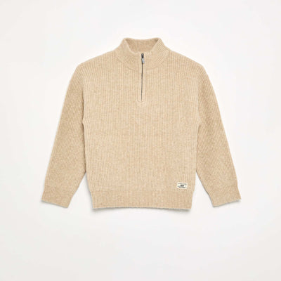 Chunky Knit Funnel Neck Sweater BEIGE