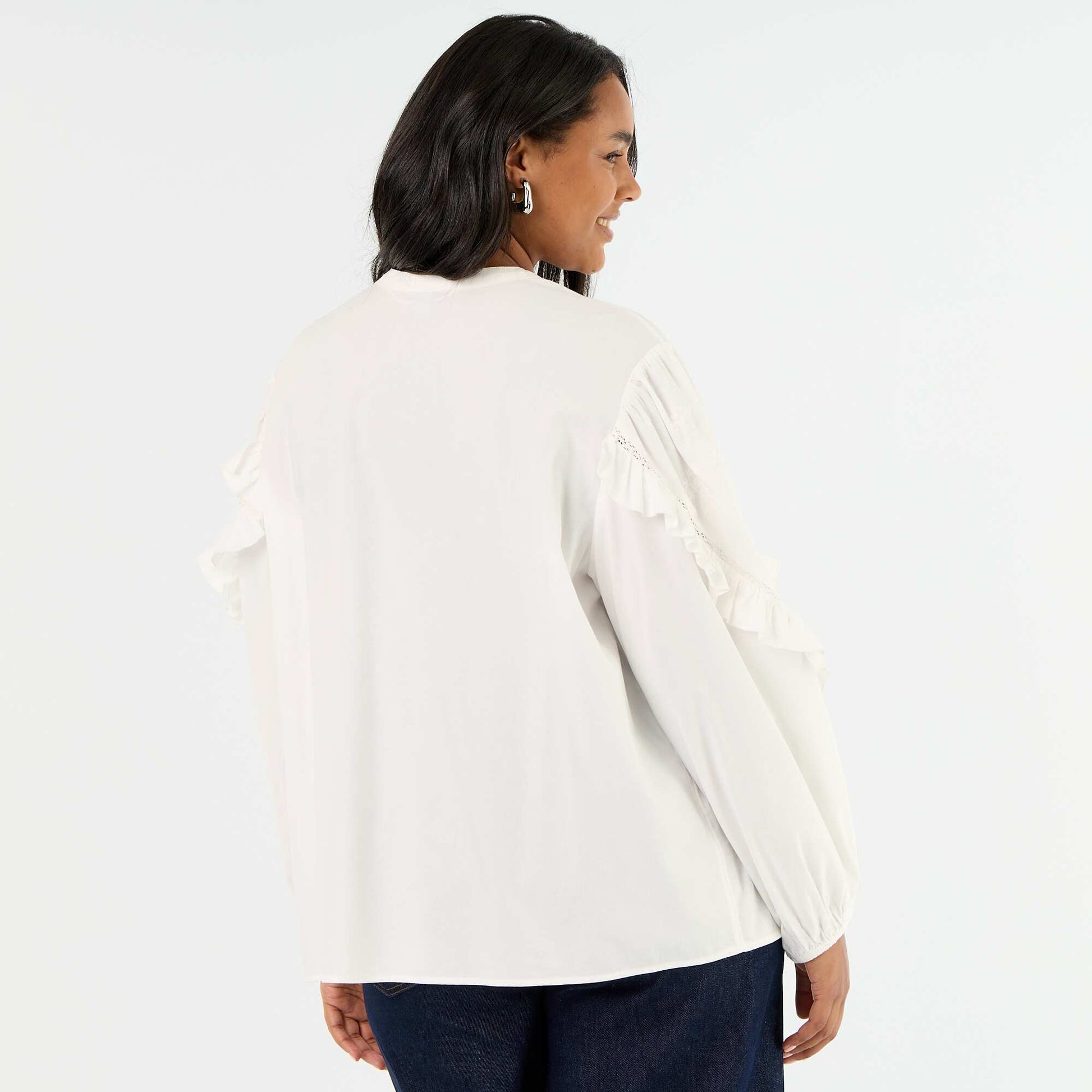 Solid blouse with ruffles WHITE