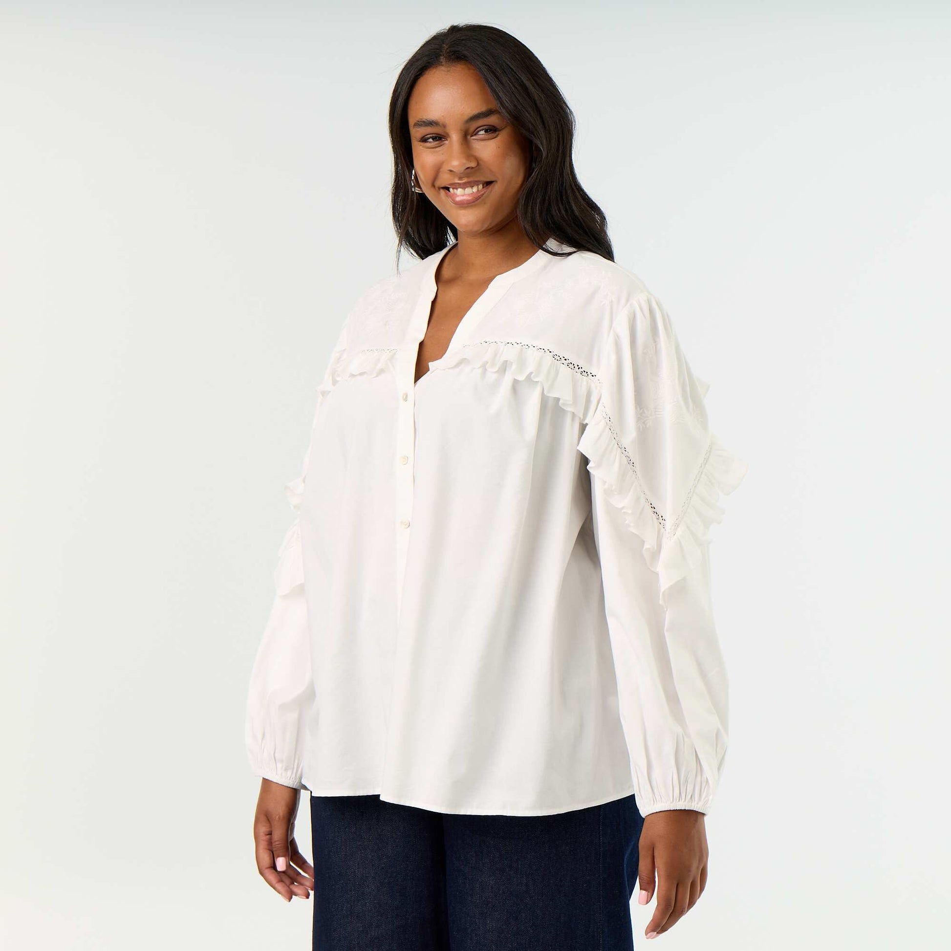 Solid blouse with ruffles WHITE
