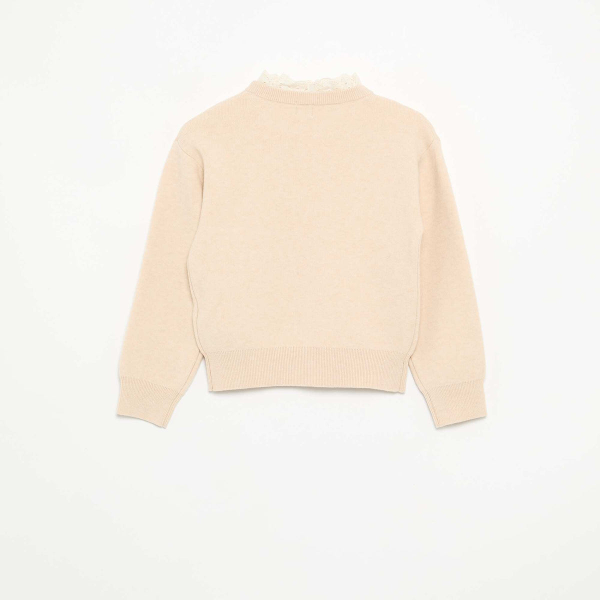 Crew Neck Sweater with 2-in-1 Broderie Anglaise Effect BEIGE