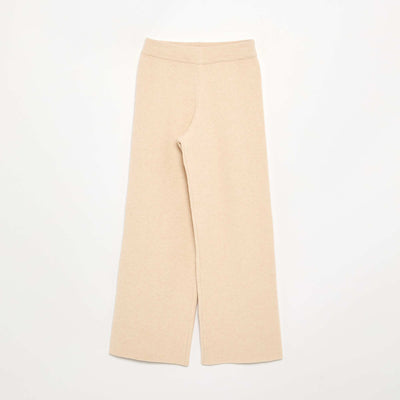 Wide compact knit trousers BEIGE