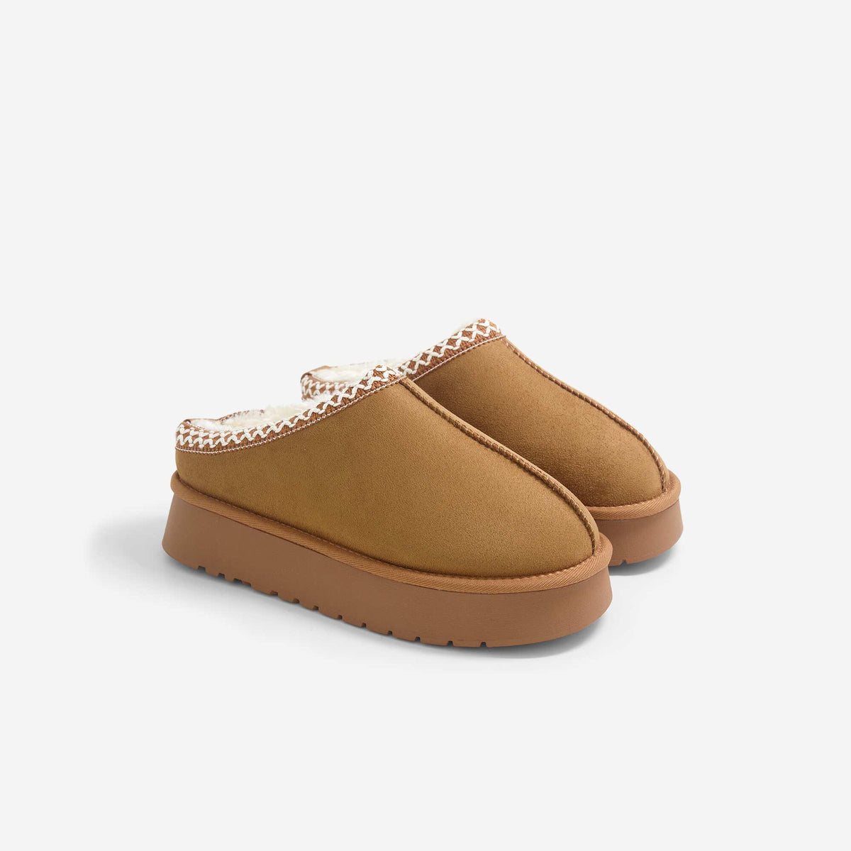 Faux Fur-Lined Mule Slippers BROWN
