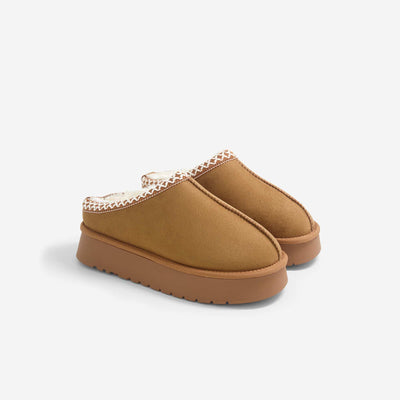 Faux Fur-Lined Mule Slippers BROWN