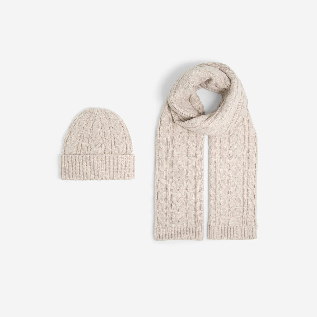 2-Piece Beanie Hat and Scarf Set BEIGE