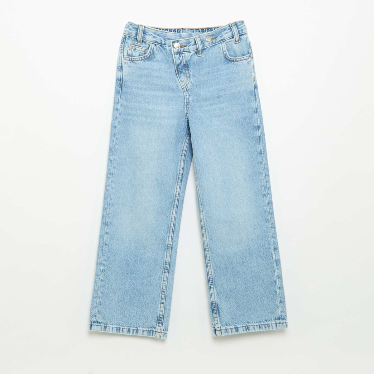 Denim pants with offset button placket BLUE