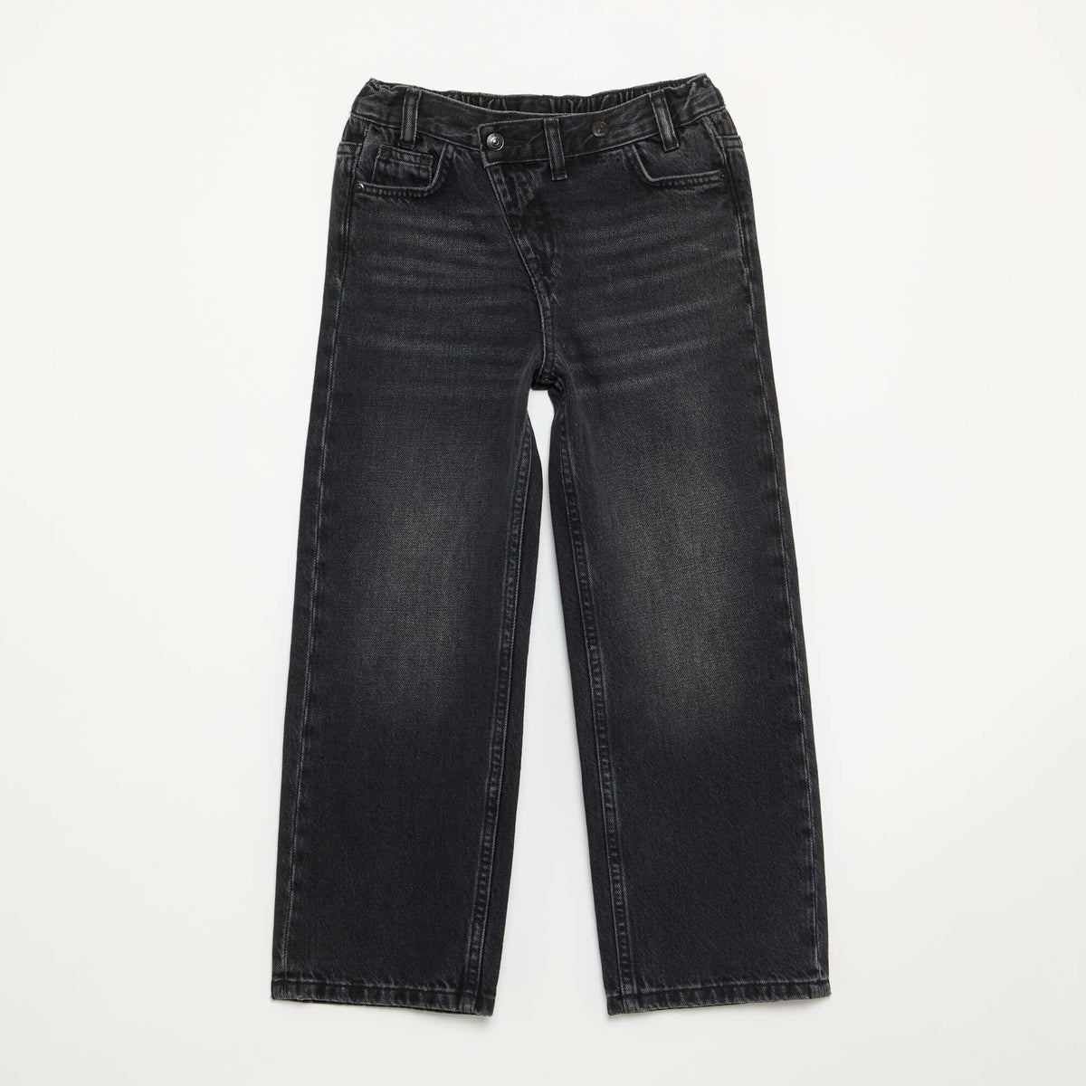 Denim pants with offset button placket BLACK