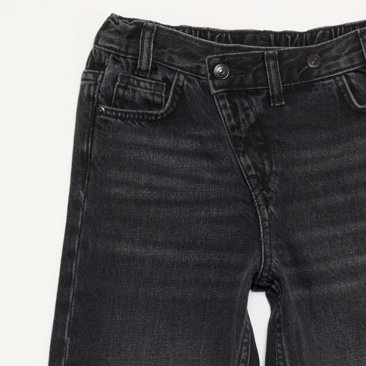 Denim pants with offset button placket BLACK
