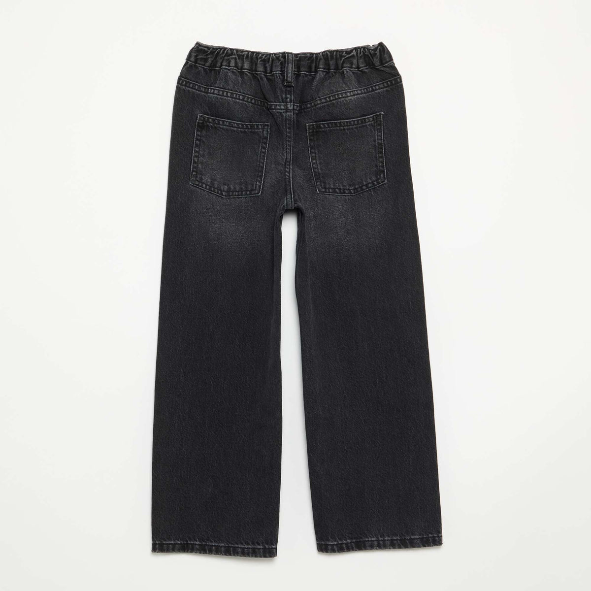 Denim pants with offset button placket BLACK