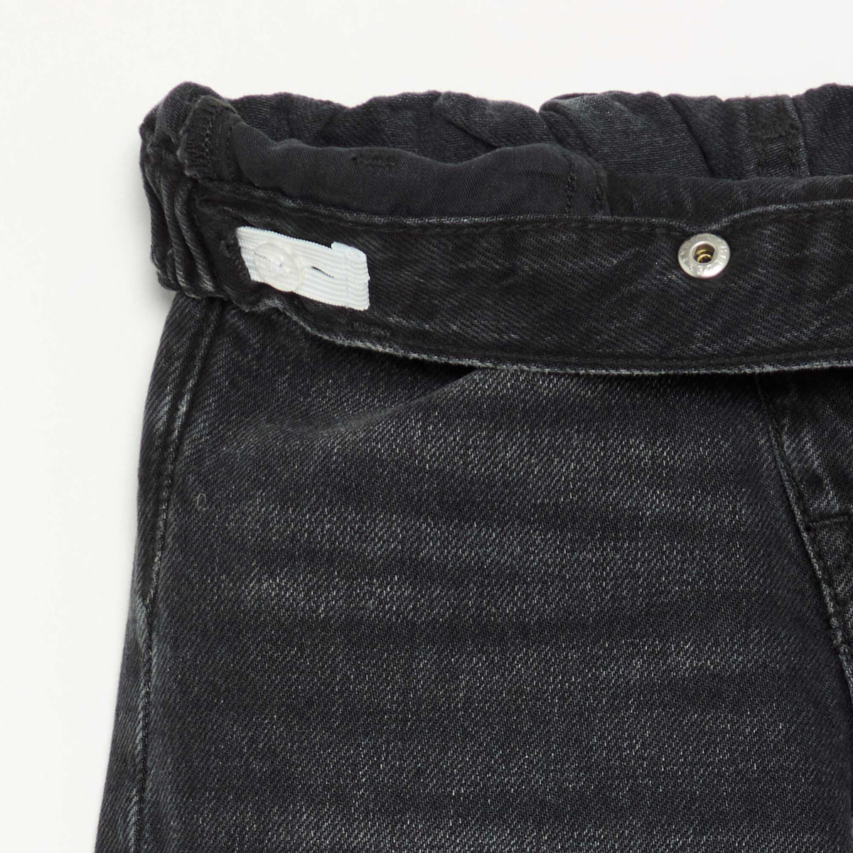 Denim pants with offset button placket BLACK
