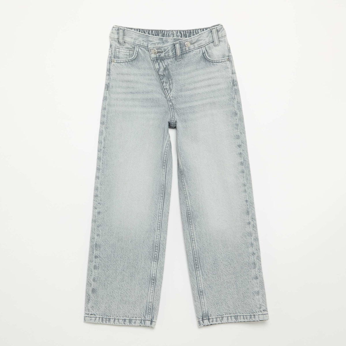 Denim pants with offset button placket GREY