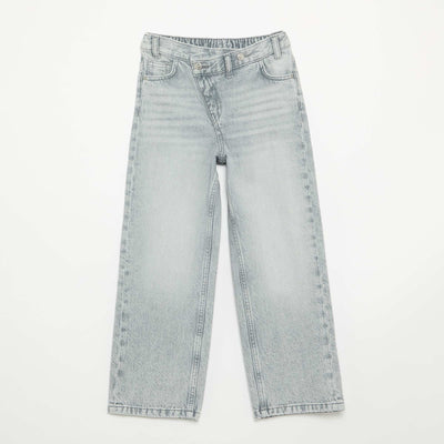 Denim pants with offset button placket GREY