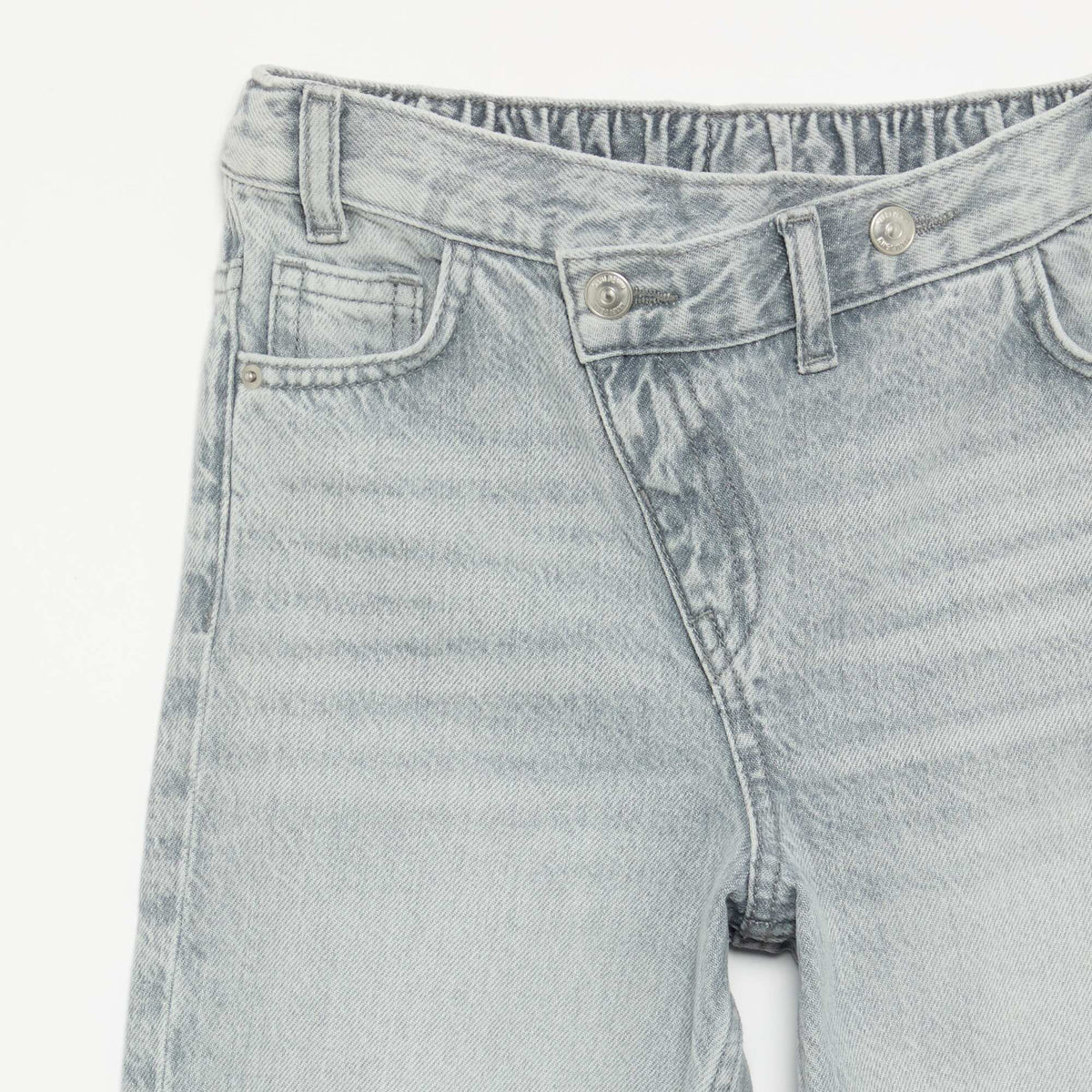 Denim pants with offset button placket GREY