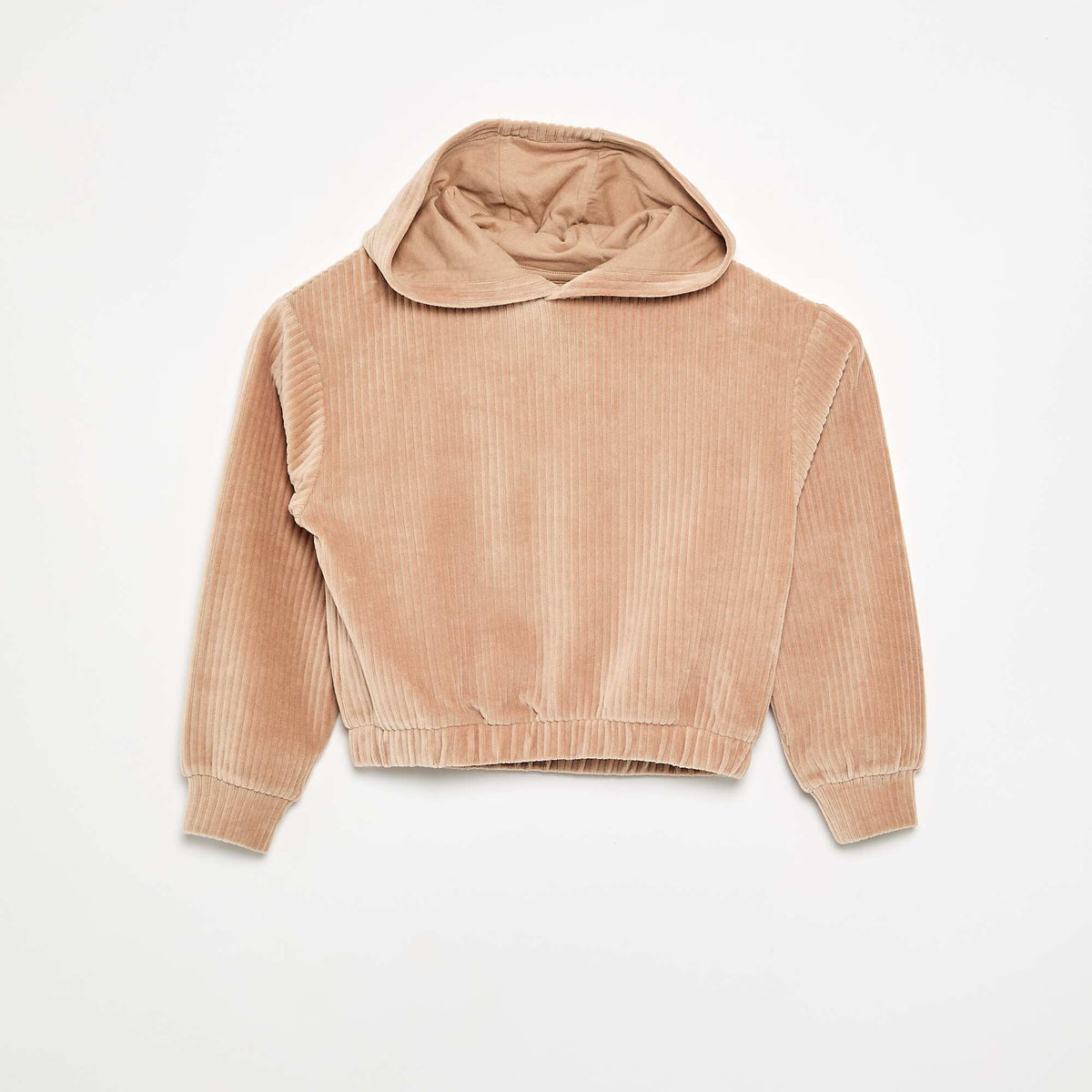 Ribbed knit hooded sweatshirt BEIGE