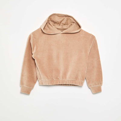 Ribbed knit hooded sweatshirt BEIGE