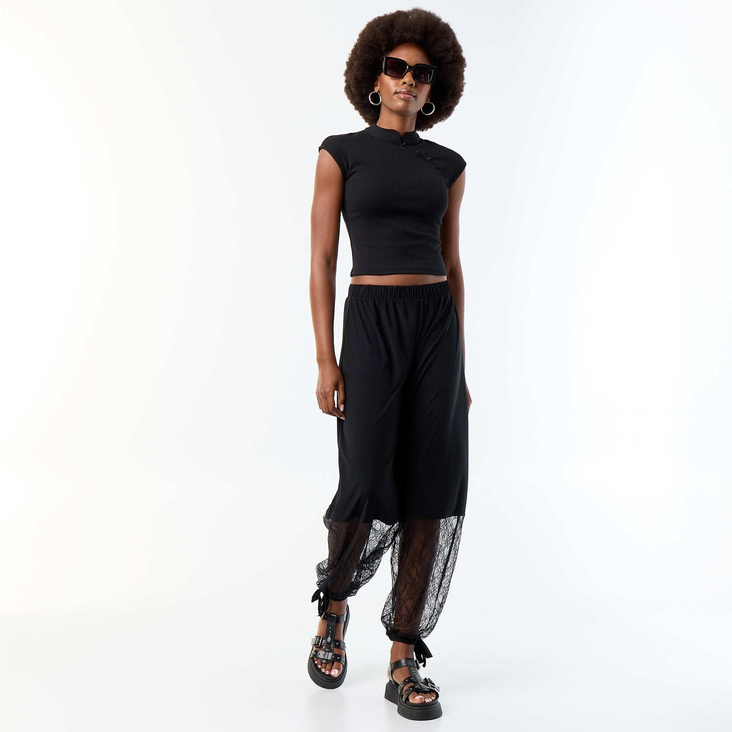 Sleeveless Mandarin Collar Top BLACK