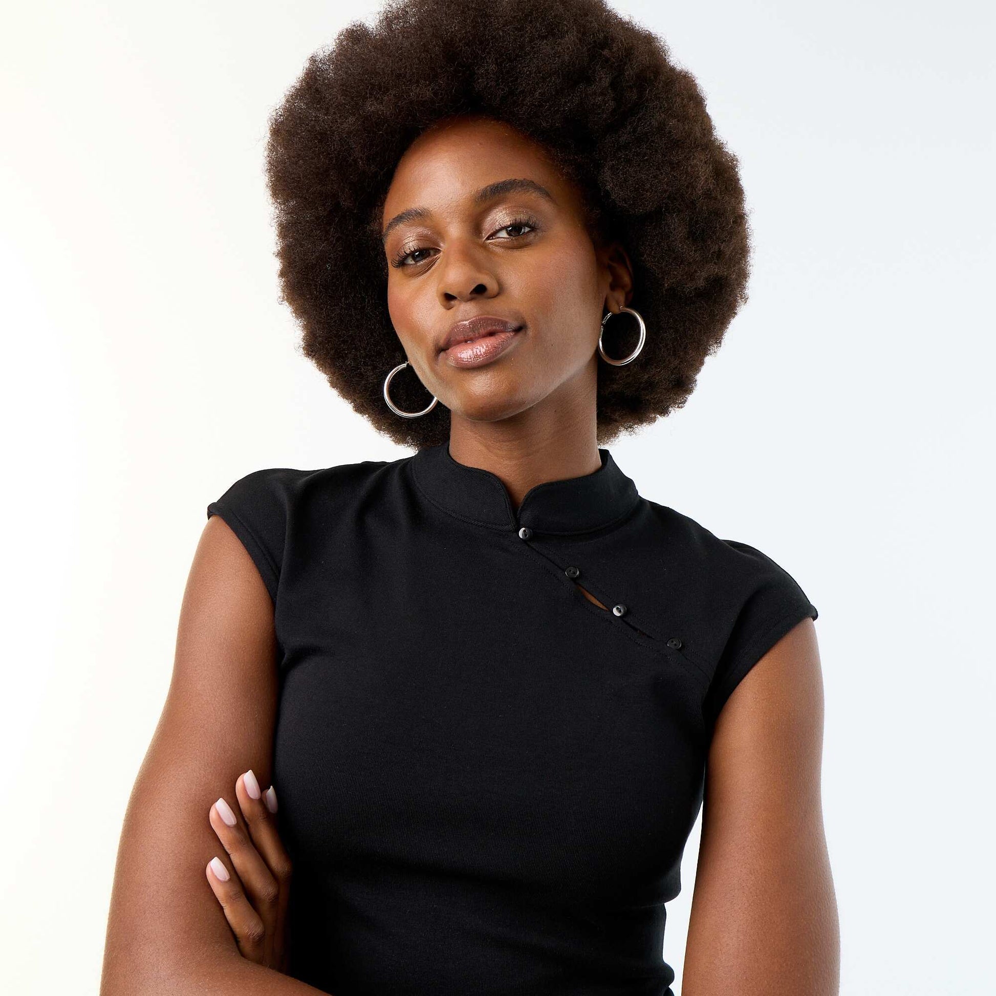 Sleeveless Mandarin Collar Top BLACK