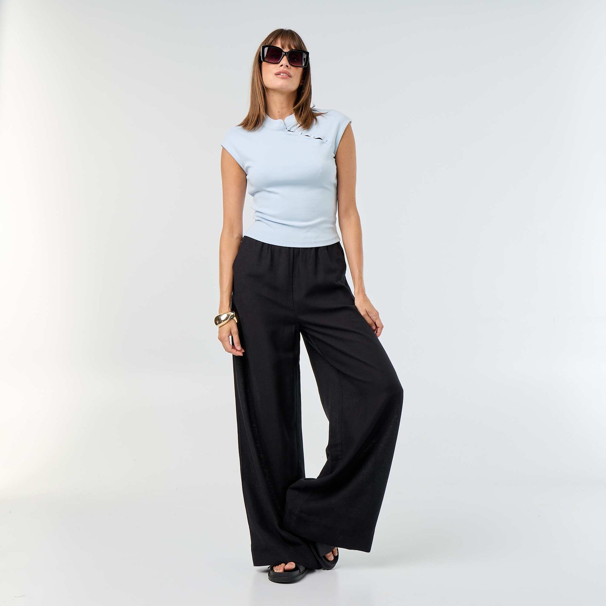 Sleeveless Mandarin Collar Top BLUE