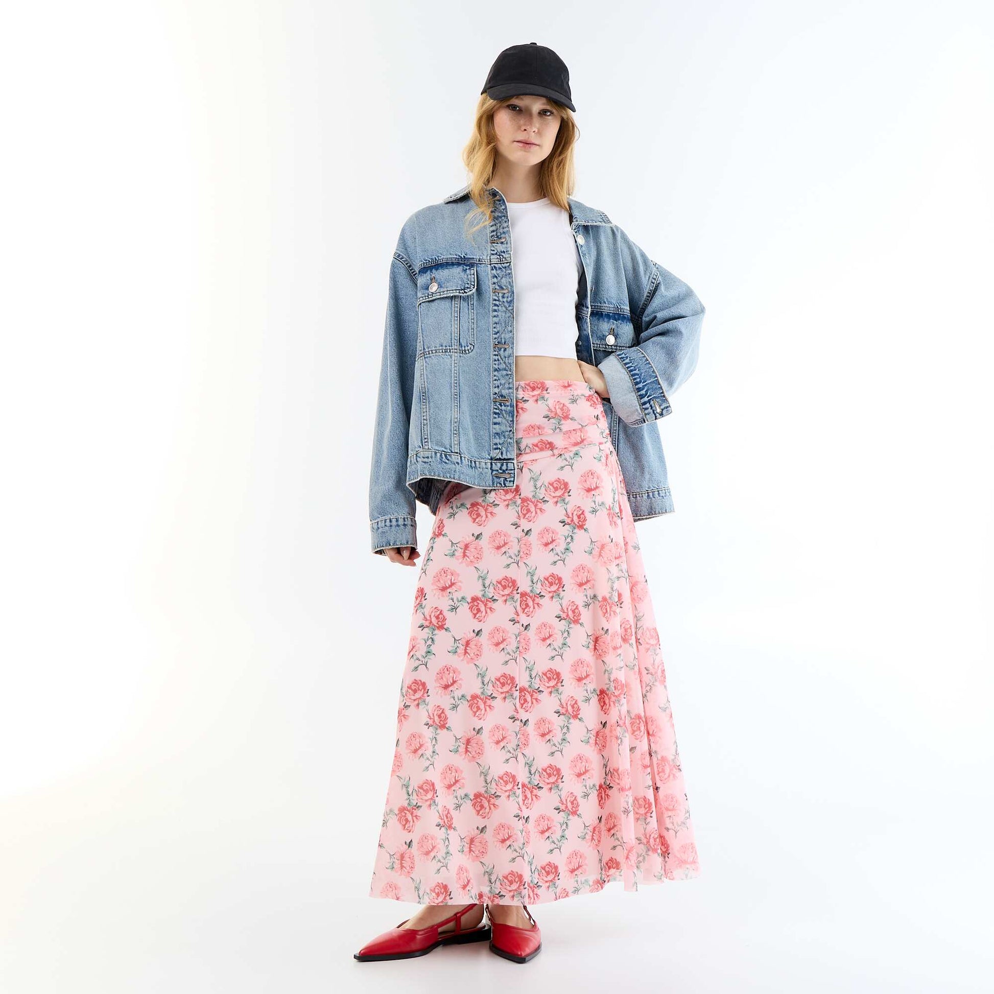Floral Flared Long Skirt PINK