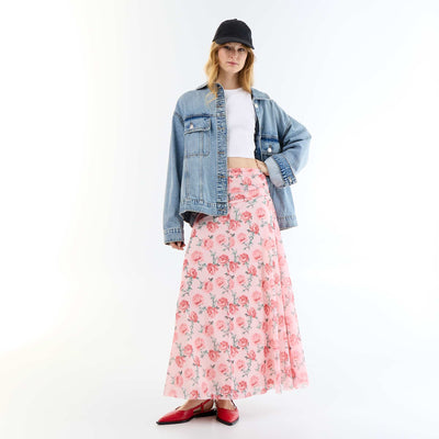 Floral Flared Long Skirt PINK