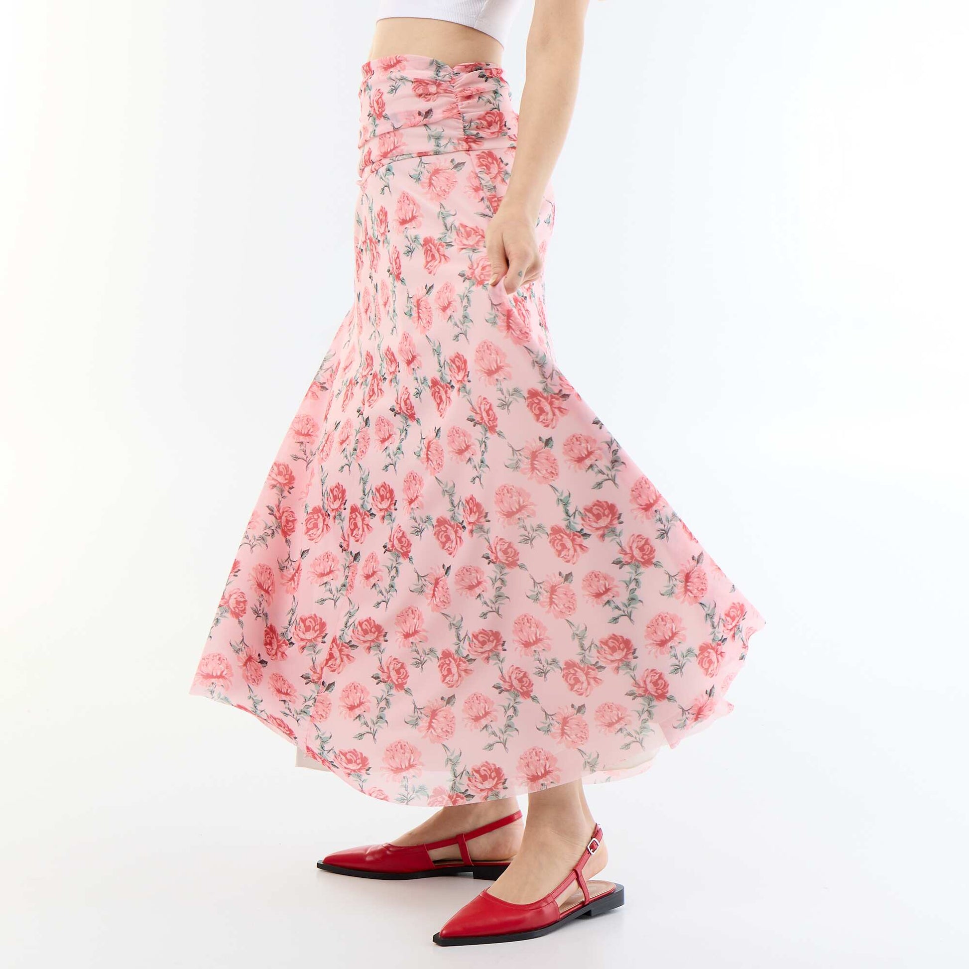 Floral Flared Long Skirt PINK