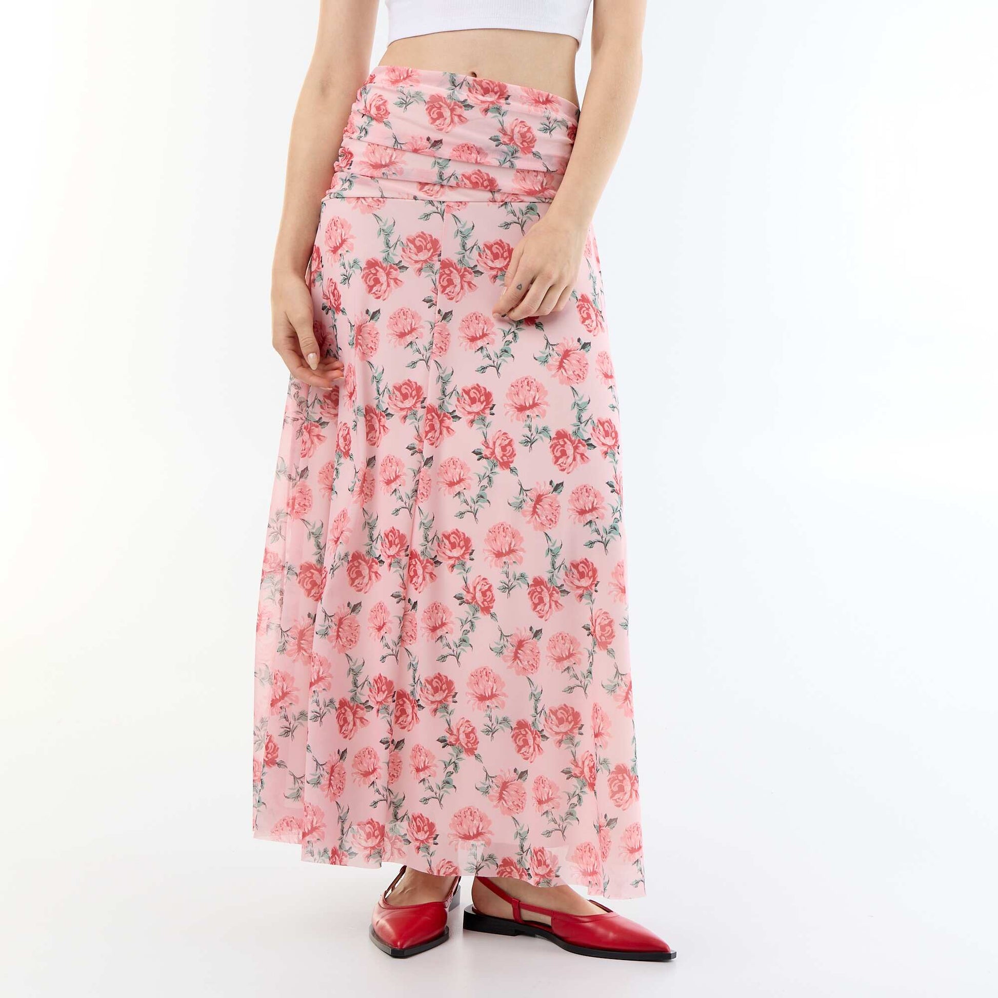 Floral Flared Long Skirt PINK