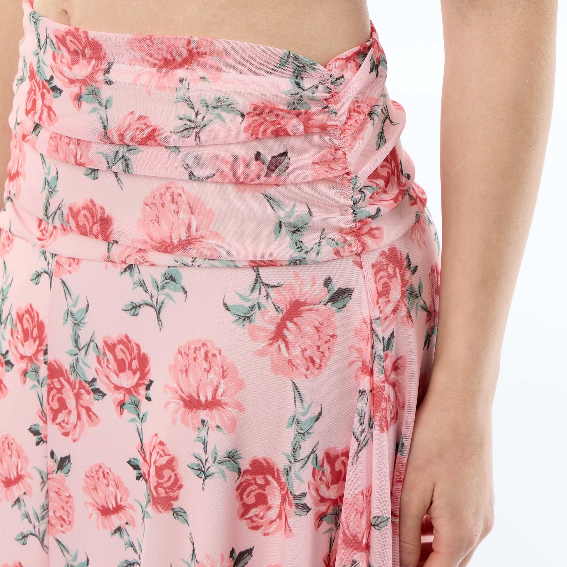 Floral Flared Long Skirt PINK