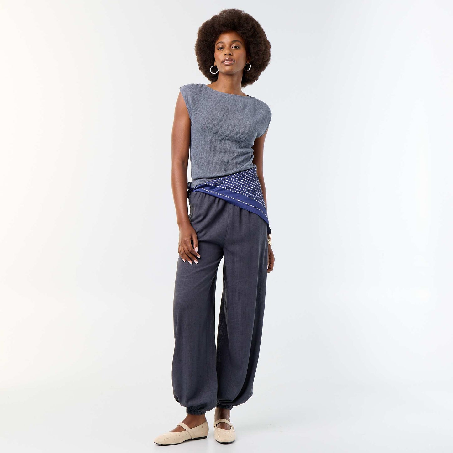 Sleeveless Open-Knit Boat Neck T-shirt GREY