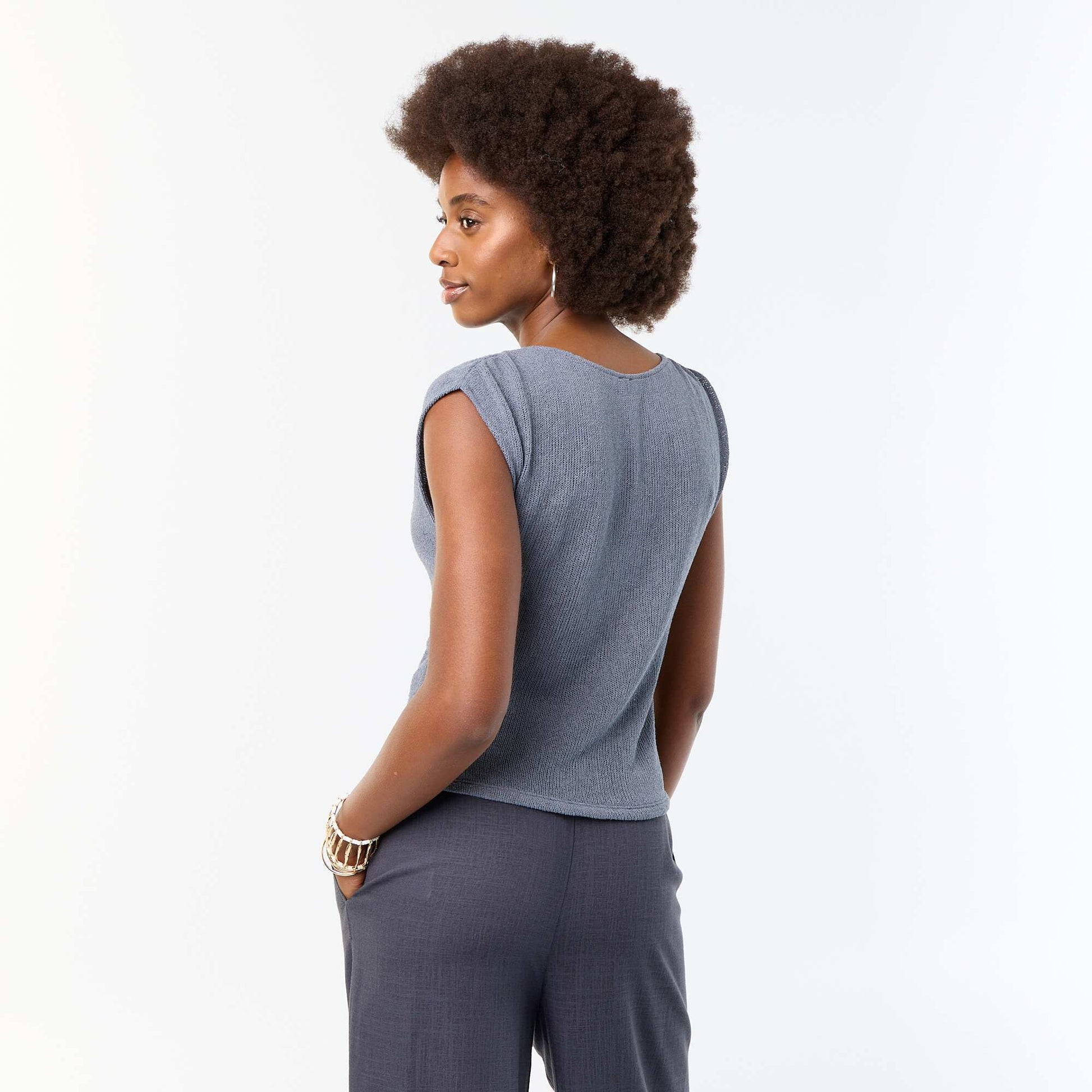 Sleeveless Open-Knit Boat Neck T-shirt GREY