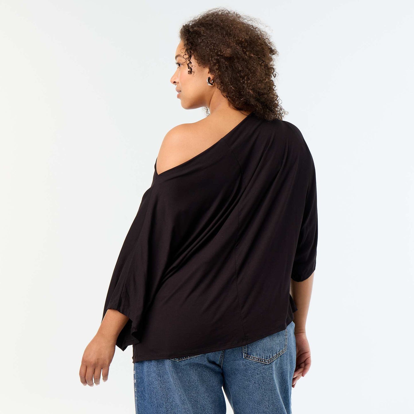 Cowl Neck Short Sleeve T-shirt BLACK