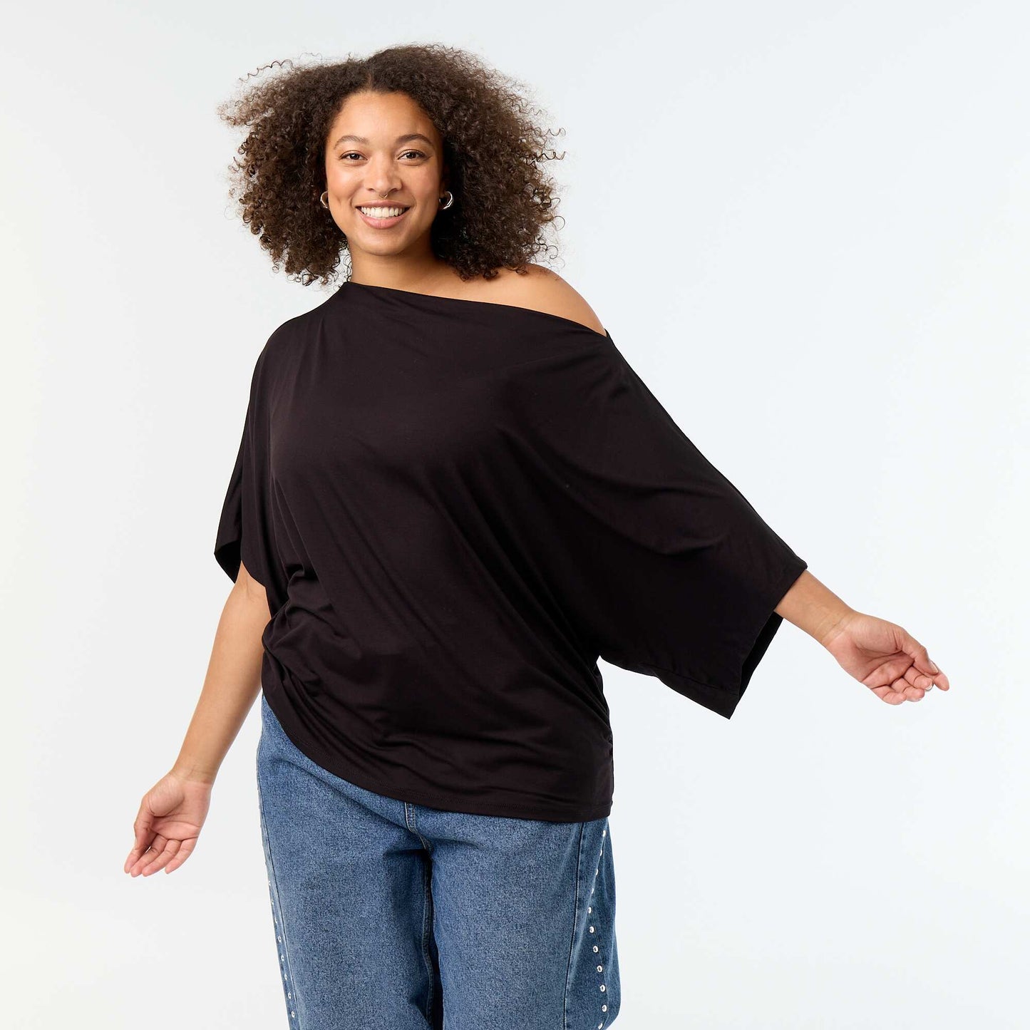 Cowl Neck Short Sleeve T-shirt BLACK