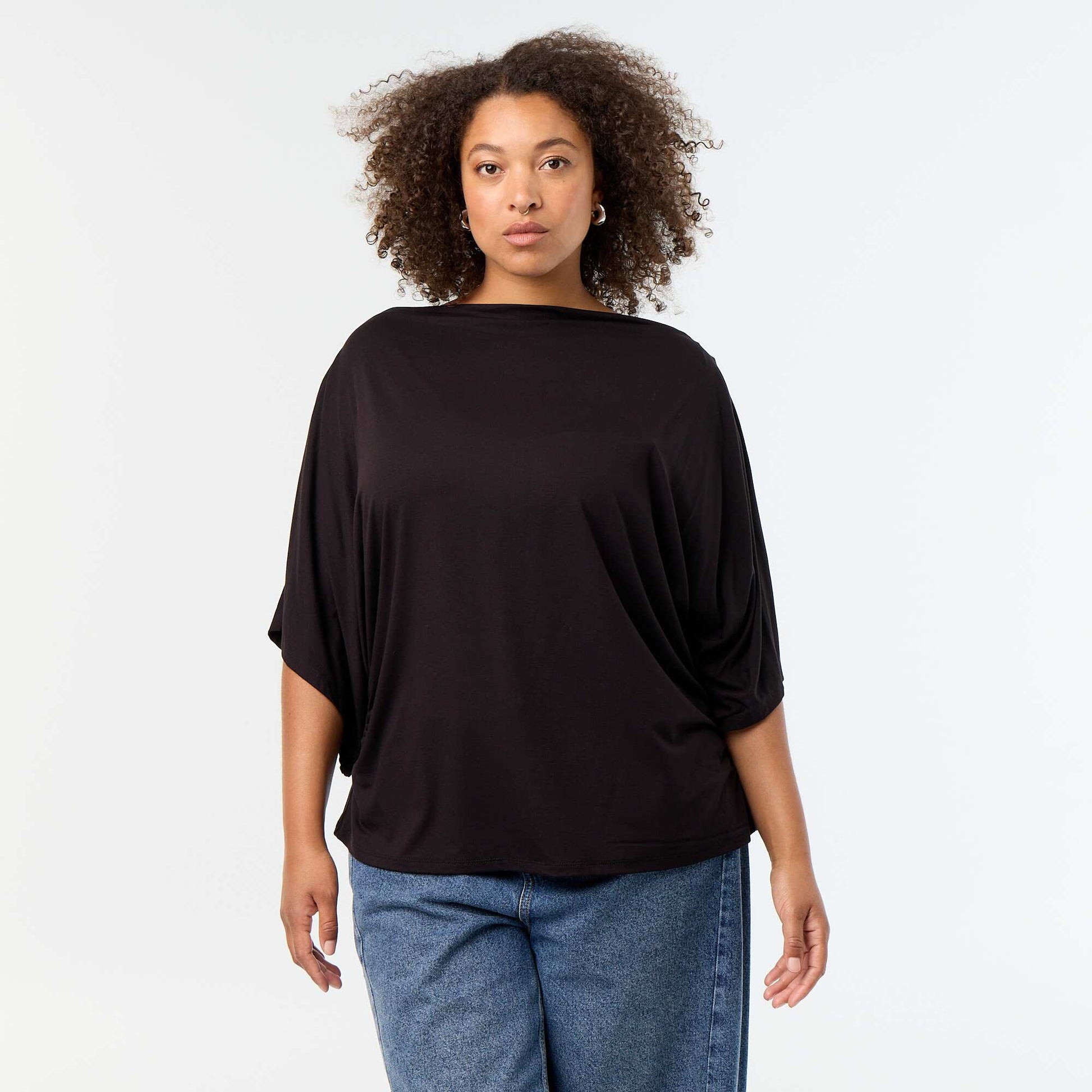 Cowl Neck Short Sleeve T-shirt BLACK