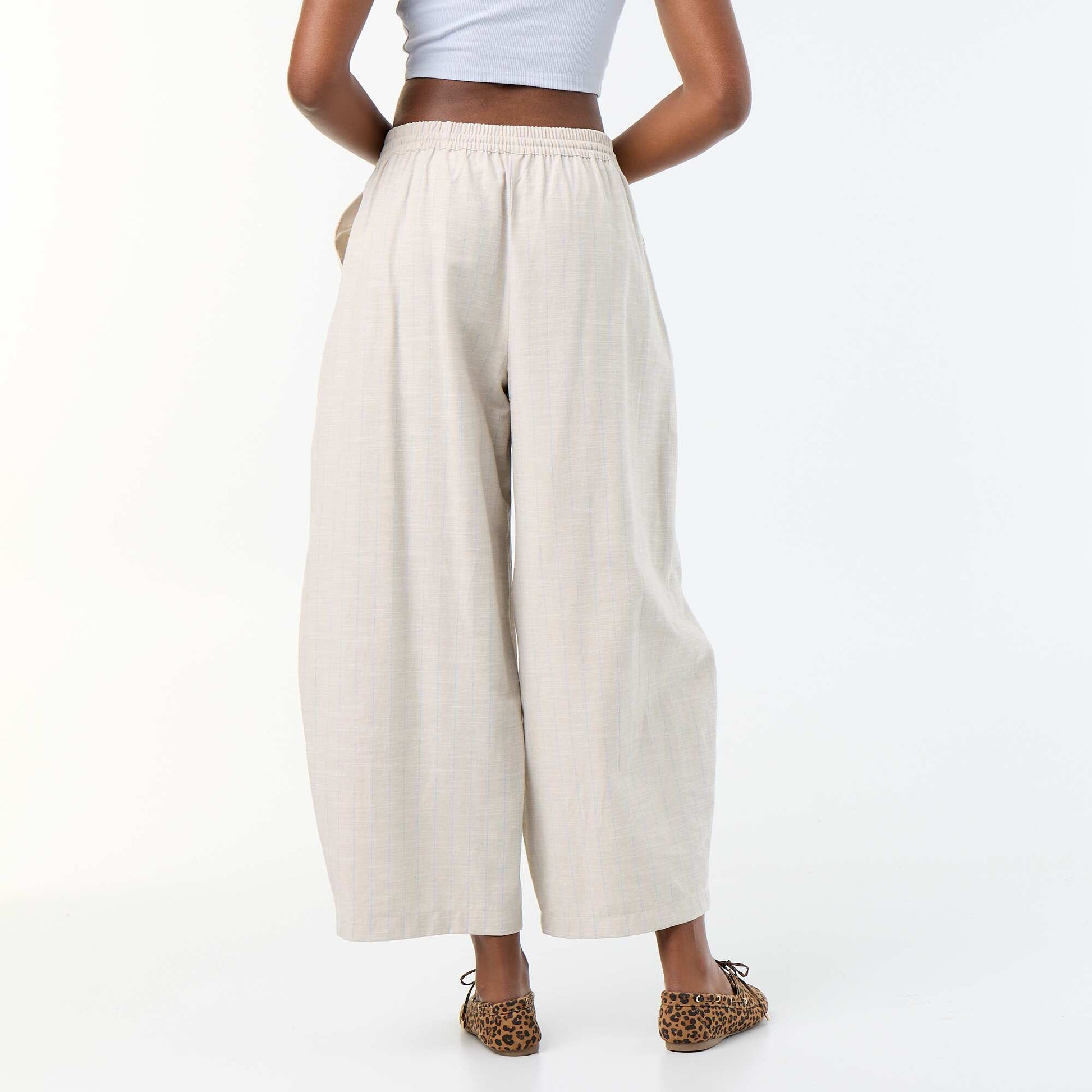 High-waisted wide-leg linen blend pants BEIGE