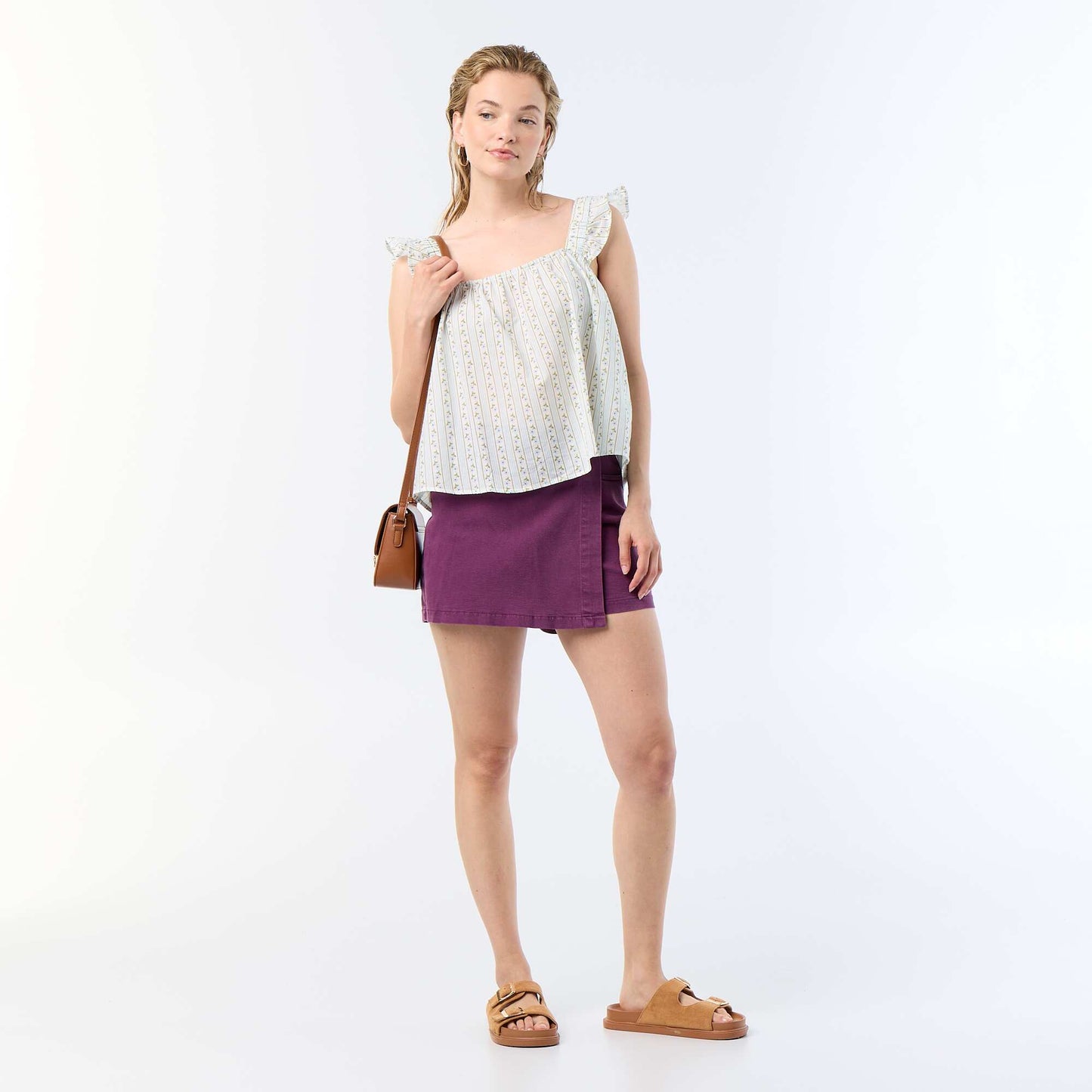 Printed top with ruffled straps BLUE