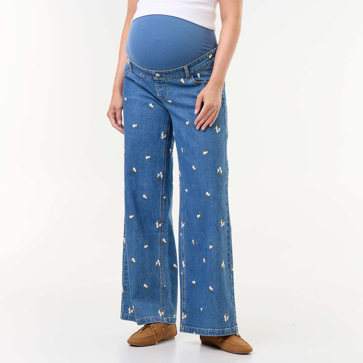 Patterned wide-leg maternity jeans BLUE
