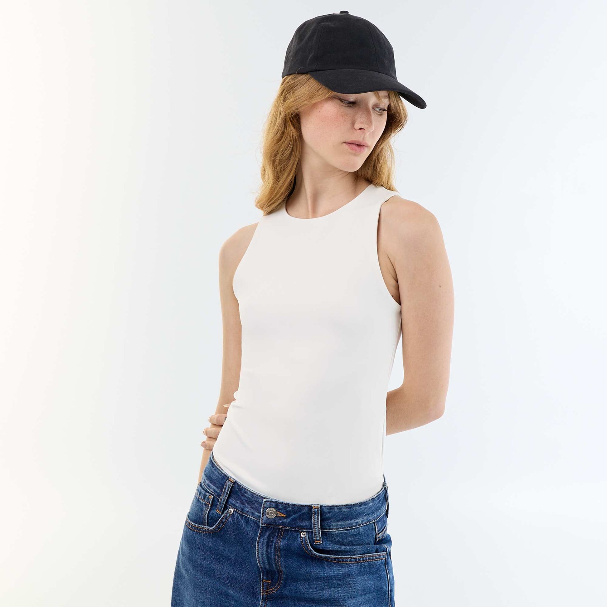 Plain Round Neck Bodysuit WHITE
