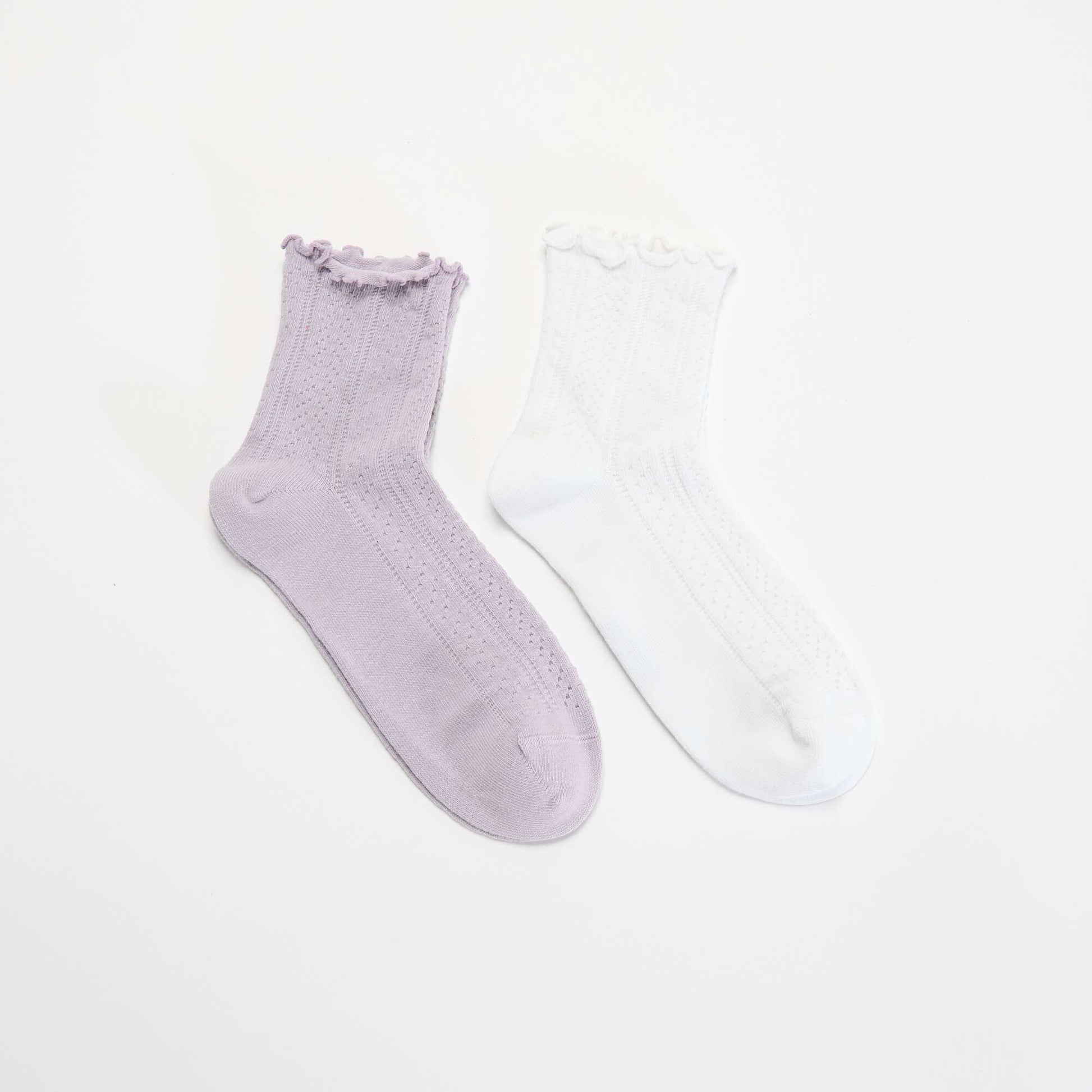Pack of 2 pointelle knit socks with wavy edges PURPLE